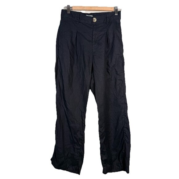 H HALSTON 100% Linen High Waist Pleated Front Trousers Size Medium Pockets - Picture 1 of 8